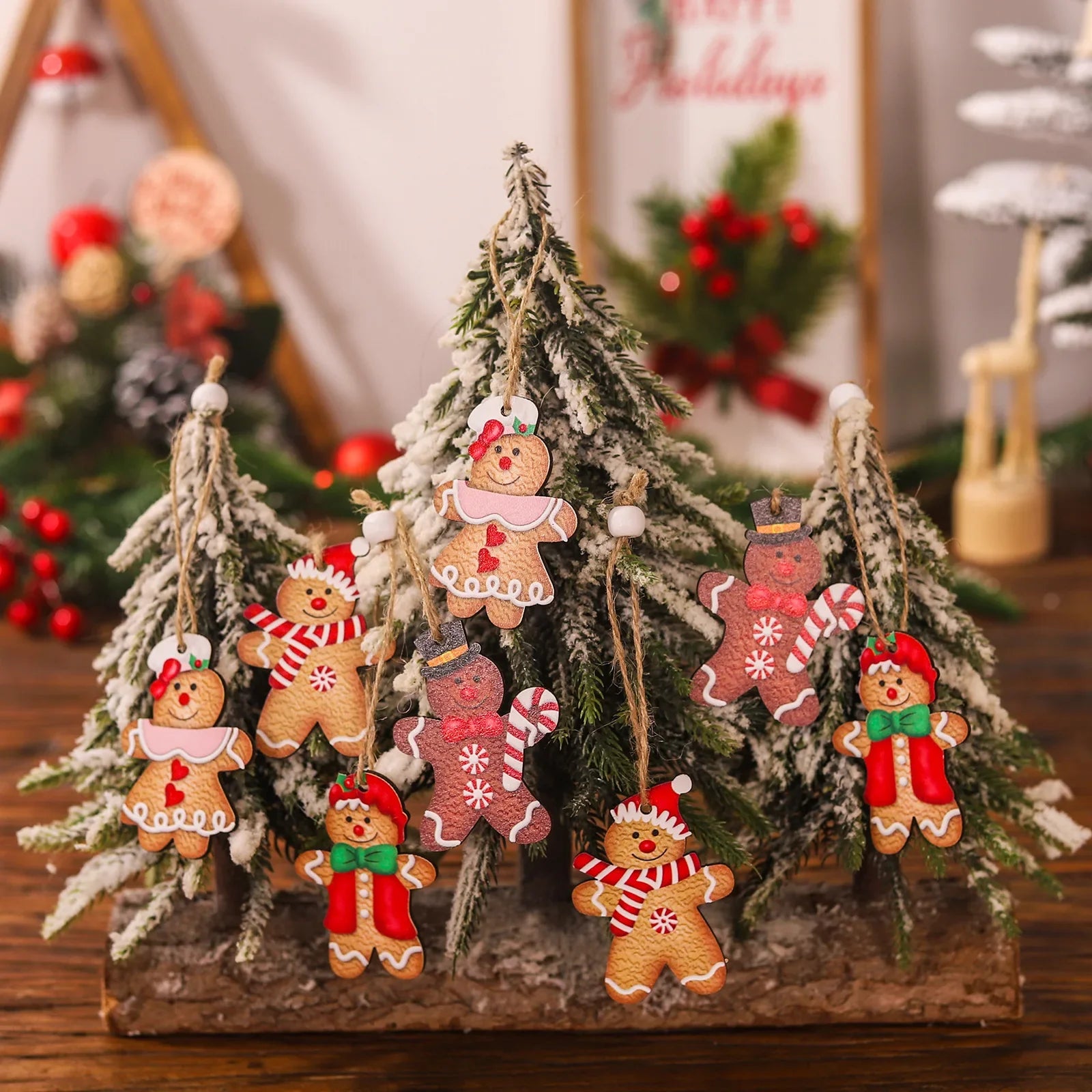 9/12pcs Christmas Wooden Pendant Home Decor