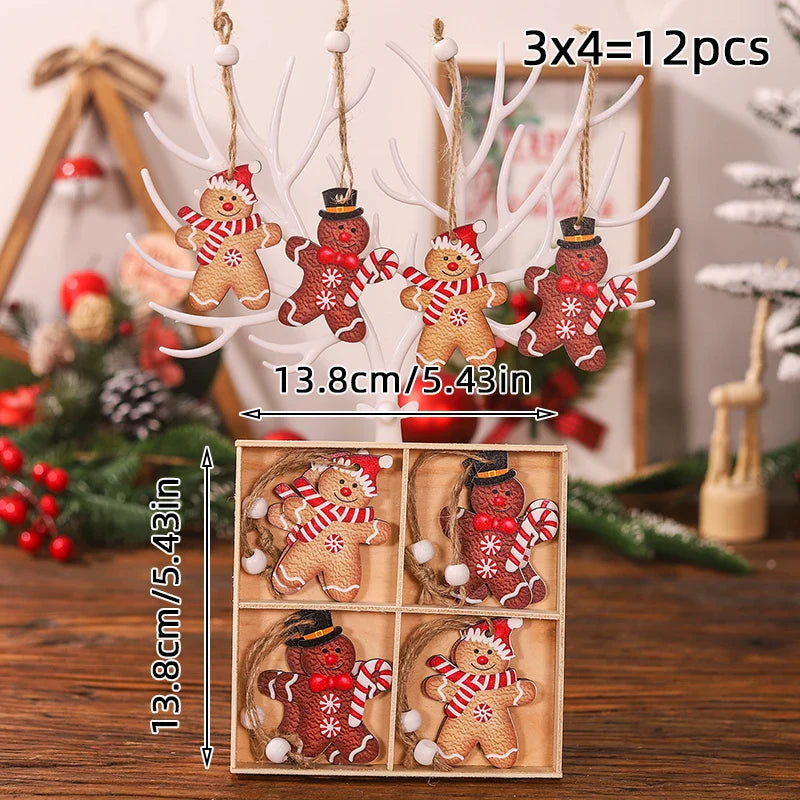 9/12pcs Christmas Wooden Pendant Home Decor
